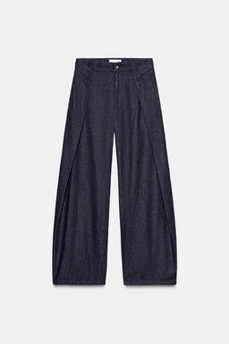 PLEATED DENIM-EFFECT TROUSERS - Zara фото 8