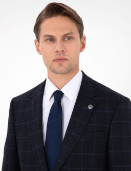 Lacivert Slim Fit Ekose Y_nl_ Tak_m Elbise