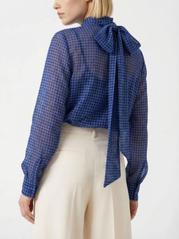 Блузка из органзы в клетку OD-984-1 фиолетовый с черным