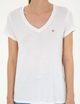 Beyaz Comfort Fit V Yaka Basic Ti__rt