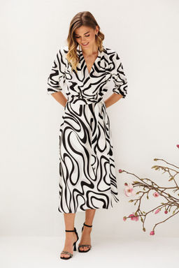 Платье Lars Style 1212/1 молочный,серо-черный принт