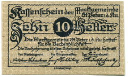 Банкнота 10 геллеров 1920 года Австрия  Санкт-Петер-ин-дер-Ау (нотгельд)