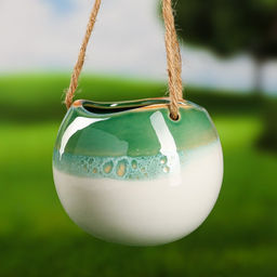 Кашпо для цветов «Круглое», 11×11×9 см, керамика, подвесное, зелёное, белое