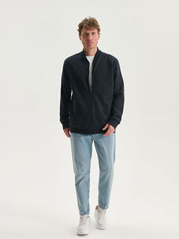 Kolej Yaka Uzun Kollu Erkek Fermuarl? Sweatshirt