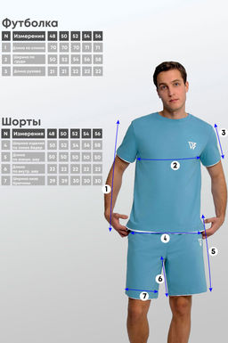 Арт. 63605 Комплект с шортами мужской 48-56 (5 шт) Цвет:верх-голубой,низ-голубой - Идеал фото 8