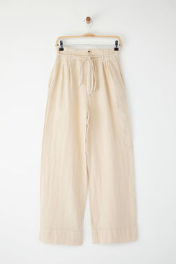 Bej %100 Keten Beli Baglama Detayl? Yuksek Bel Wide Leg Pantolon TWOSS25JE00243 - Trendyolmilla фото 5