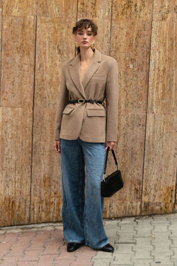 Vizon Kemerli Kase Regular/Normal Kal?p Blazer Blazer Ceket TWOAW26BC00041 - Trendyolmilla фото 6