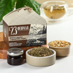 Подарочный набор 23 февраля кедровый орех 30 г, варенье 30 г, чай 20 г