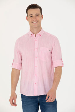 Erkek Pembe _izgili Beyaz G_mlek