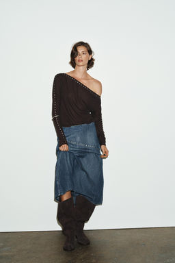 TRF STUDDED DENIM SKIRT