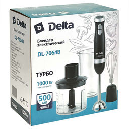 Блендер DELTA DL-7064B черный 1000 Вт, ТУРБО, стакан, венчик, измельчитель