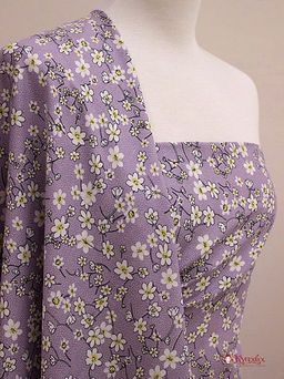 Штапель Белые цветочки на пшене цв.сиреневый туман, ш.1.42м, вискоза-100%, 90гр/м.кв - Купава фото 7