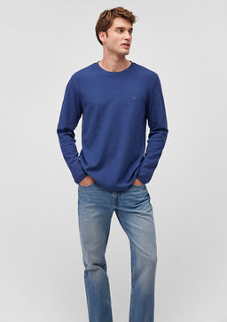 Uzun Kollu Lacivert Basic Tisort - Mavi фото 2