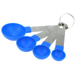 Ложка мерная пластмассовая, набор 4 штуки 2,5мл; 5мл; 7,5мл; 15мл, цвета микс, ручка из нержавеющей стали, на картоне (Китай)