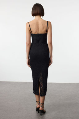 TRENDYOLMILLA Siyah Astarl? Dantel Orme Midi Elbise TPRAW25EL00120  фото 5