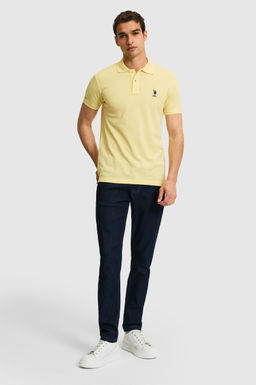 Erkek Slim Fit Polo Yaka A__k Sar_ Basic Ti__rt