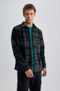 Флисовая рубашка обычного кроя с длинным рукавом в клетку - Defacto фото 3