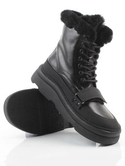 04-PAJ76-1Z BLACK Ботинки зимние женские (натуральная кожа, натуральный мех, 100% шерсть)