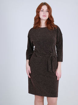 Платье с люрексом коричневое - Almond фото 2