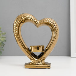 Подсвечник на 1 свечу Сердце на подставке, d=4 см, золото, 17?5.5?19.5 см