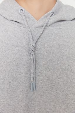 Gri Melanj Oversize/Genis Kesim Kapusonlu Ici Polar/S?cak Tutan Sweatshirt TMNAW23SW00195