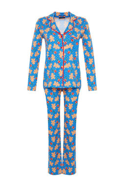 Trendyolmilla Mavi %100 Pamuklu Y?lbas? Temal? Orme Pijama Tak?m? THMAW22PT1204  фото 12