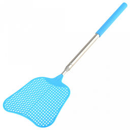 Мухобойка пластмассовая 11х10,5х0,1см, длина 35,5-110см, раздвижная металлическая рукоятка 23-96,5см, с антискользящим наконечником, цвет голубой (Китай) - Домашняя Мода фото 2