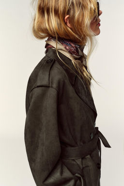LONG FAUX SUEDE TRENCH COAT - Zara фото 6