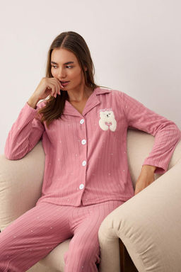 Trendyolmilla Lacivert Puantiyeli Hayvan Bask?l? Polar K?sl?k Orme Pijama Tak?m? THMAW24PT00176 фото 19