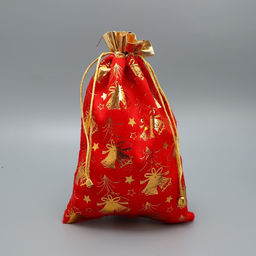 Цена за 5 шт. Мешочек подарочный плюш Новогодний звон, колокольчики, тиснение, 20 х 30 см +/- 1.5 см