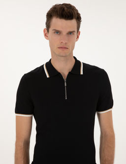 Siyah Slim Fit Polo Yaka Fermuarl_ Triko Kazak - Pierre cardin фото 2