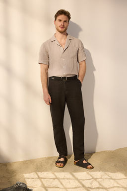 Siyah %100 Keten Regular Fit Pantolon TMNSS25PL00029