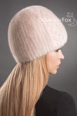 Шапка Сноп норка орнамент дымчатая роза