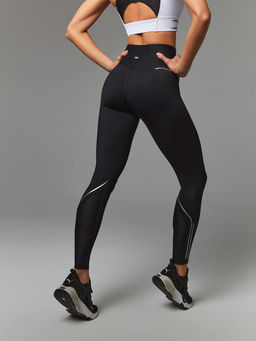 Леггинсы c широким утягивающим поясом и вставками из сетки