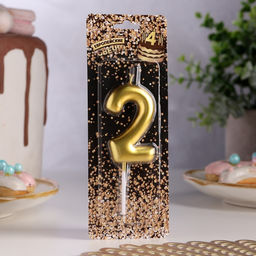 Цена за 3 шт. Свеча в торт «Европейская», цифра 2, 6 см, золото