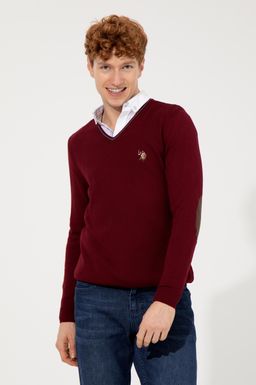 U. S. Polo Assn Мужской базовый трикотажный свитер бордового цвета с v-образным вырезом - U.s. polo assn фото 2