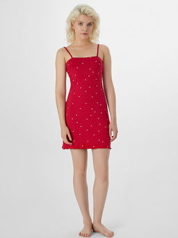 Сорочка ночная женская красная с принтом в сердечко