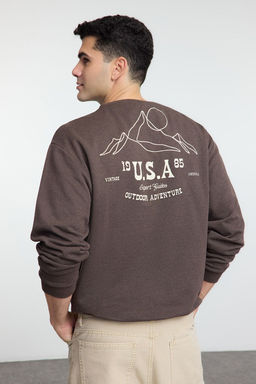 Tas Oversize/Genis Kesim Bask? ve Nak?sl? Ici Polarl? Sweatshirt TMNAW25SW00153 - Trendyolmilla фото 2