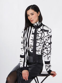 Блузка из атласной ткани OD-887-1 черно-белая - Tantino фото 4