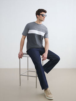 Bisiklet Yaka Renk Bloklu Penye Erkek Ti??rt