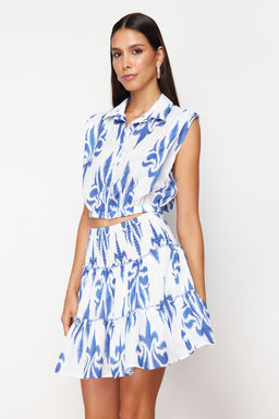 Mavi Gipeli Etegi F?rf?rl? Keten Gorunumlu Mini Dokuma Etek TWOSS24ET00175