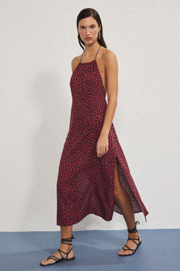 Leopar Desenli Dokuma Maxi Plaj Elbise TBESS25EL00138