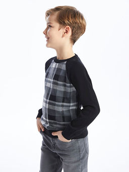 Bisiklet Yaka Ekose Uzun Kollu Erkek ?ocuk Triko Kazak