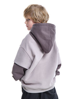 Худи джемпер с начесом с комбинированными рукавами 33-7481 беж/кофе - Mini maxi фото 8