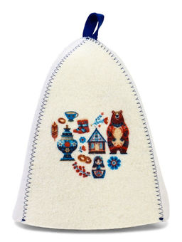 Шапка для бани с принтом "Русские традиции", белая