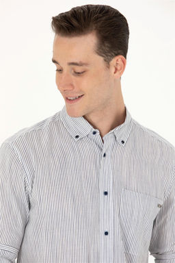 U. S. Polo Assn Мужская белая рубашка в темно-синюю полоску - U.s. polo assn фото 9