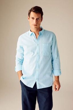 Льняная рубашка обычного кроя с воротником поло и длинными рукавами