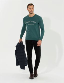Ye_il Slim Fit Bisiklet Yaka Triko Kazak