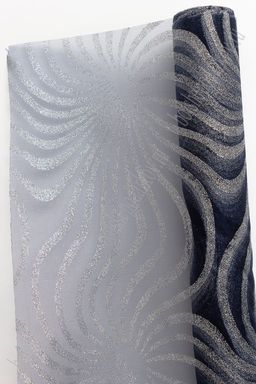 Органза 48 см*5 ярд "Узоры с глиттером" (SF-769-2) темно-синий