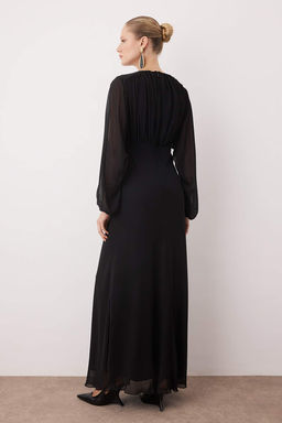 Siyah Sal Detayl? Dokuma Sifon S?k Maxi Abiye Gece Mezuniyet Elbisesi TPRAW26AE00011 - Trendyolmilla фото 8